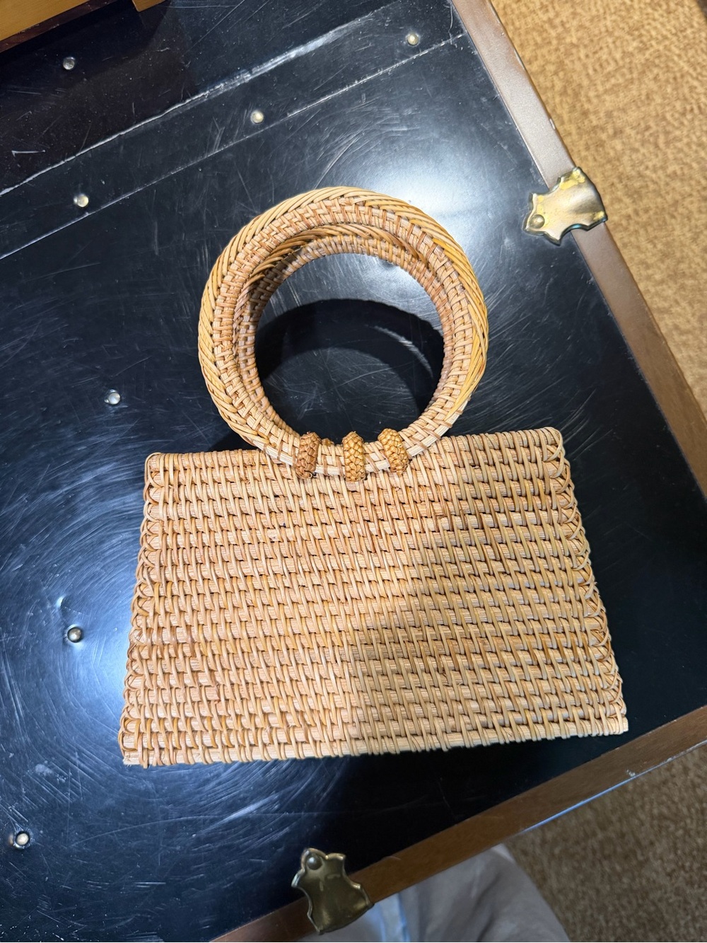 J. Crew Woven Mini Round-Handle Bag in Natural Tan